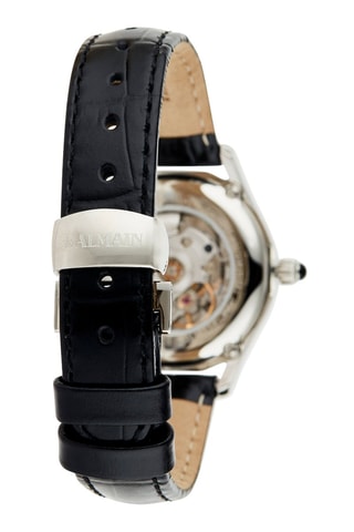 Montre automatique en cuir et diamants Balmain Maestria - Noir et argenté