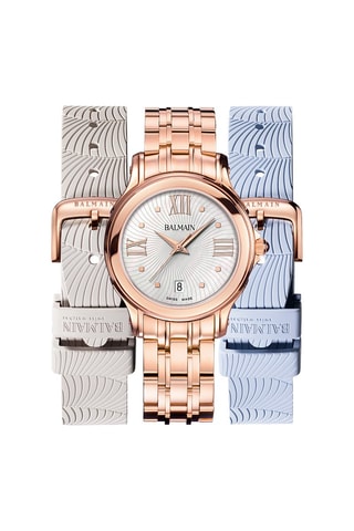 Montre à quartz en acier inoxydable et 2 bracelets supplémentaires en silicone Eria - Doré rose, bleu et gris