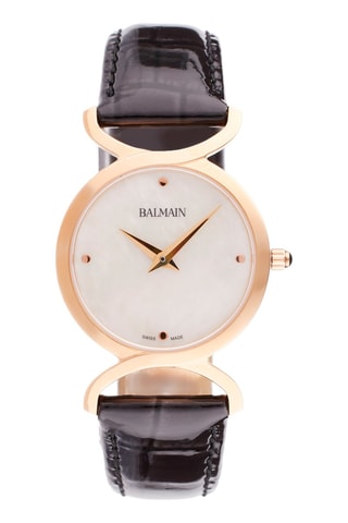 Montre quartz en nacre et cuir Taffetas - 
Noir et doré rose