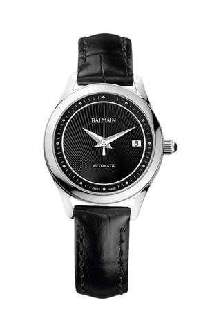 Montre automatique en cuir Maestria Lady Round - Noir et argenté