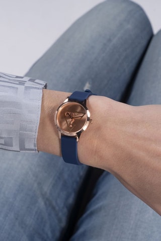 Montre à quartz en silicone - Bleu et doré rose