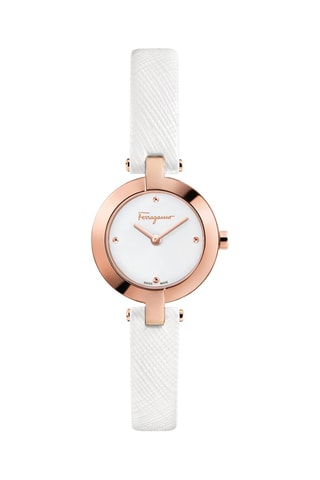 Montre à quartz en cuir - Blanc et doré rose