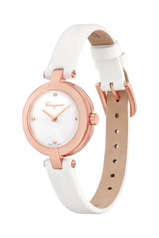 Montre à quartz en cuir - Blanc et doré rose