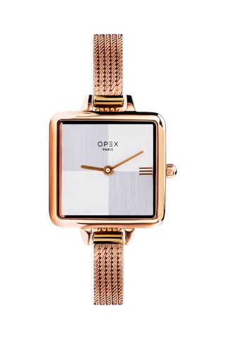 Relógio de quartzo em aço Mini Square - Dourado-rosa e branco