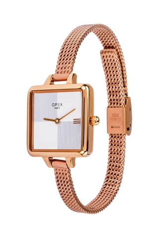 Relógio de quartzo em aço Mini Square - Dourado-rosa e branco