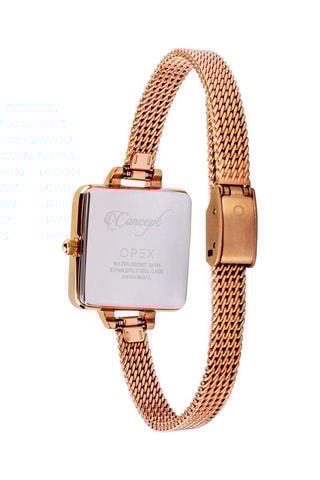 Relógio de quartzo em aço Mini Square - Dourado-rosa e branco