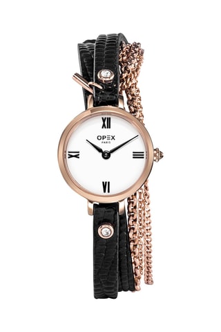 Relógio de quartzo em couro Mini Rotonde - Preto e dourado-rosa