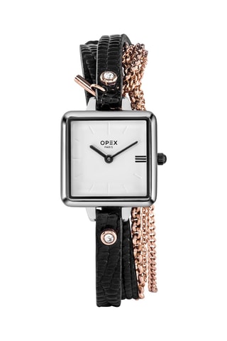 Montre à quartz en cuir Mini Square - Noir et argenté