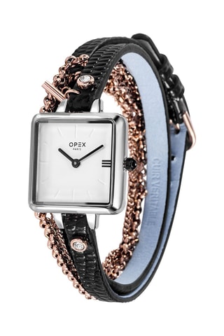 Montre à quartz en cuir Mini Square - Noir et argenté