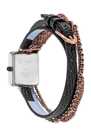 Montre à quartz en cuir Mini Square - Noir et argenté