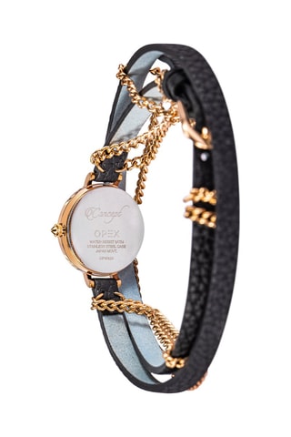 Relógio de quartzo em couro Mini Rotonde - Preto e dourado-rosa