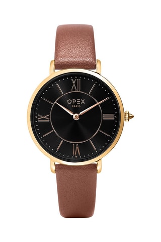 Montre à quartz en cuir Rotonde Marron et doré