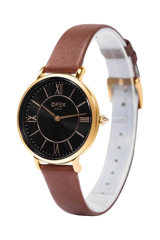 Montre à quartz en cuir Rotonde Marron et doré