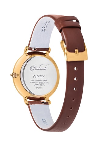 Montre à quartz en cuir Rotonde Marron et doré