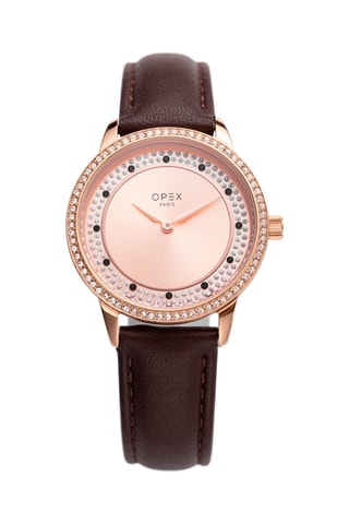 Relógio de quartzo em couro Iris Castanho e dourado-rosa