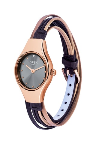 Relógio de quartzo em couro Filante Dourado rosa e cinzento