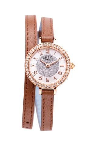 Relógio de quartzo em couro Héra Castanho e dourado-rosa
