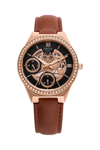 Relógio de quartzo em couro Artemis Castanho e dourado-rosa
