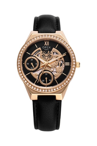 Relógio de quartzo em couro Artemis Preto e dourado-rosa