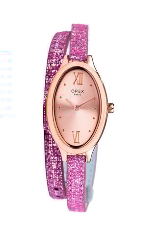 Relógio de quartzo em couro Daphné Rosa e dourado-rosa