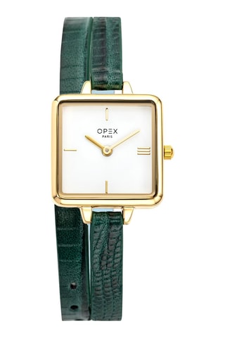 Montre à quartz en cuir - Vert et doré