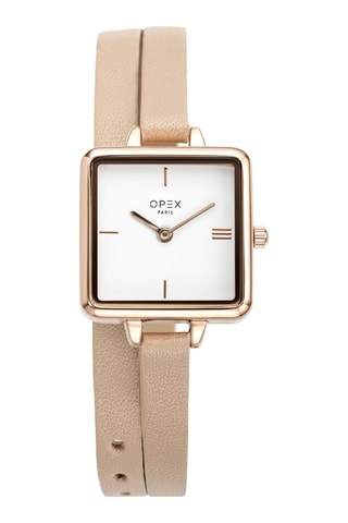 Montre à quartz en cuir - Beige et doré rose