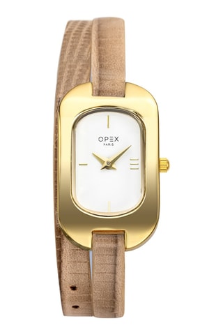 Montre à quartz en cuir - Beige et doré