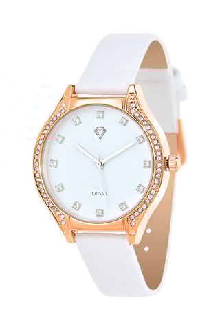 Relógio de quartzo em couro 
Branco e dourado-rosa