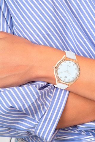 Relógio de quartzo em couro 
Branco e dourado-rosa