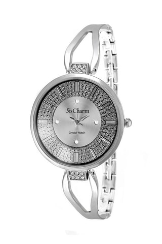 Relógio de quartzo em metal com cristais Swarovski - Prateado e cinzento