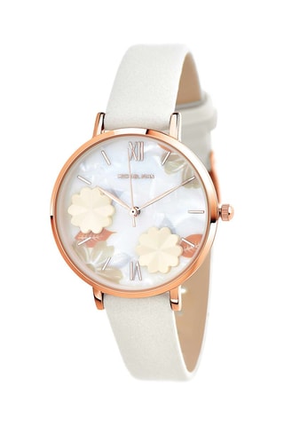 Relógio de quartzo em couro sintético Branco e dourado-rosa
