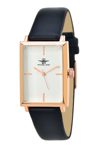 Relógio de quartzo em couro sintético - Preto e dourado-rosa