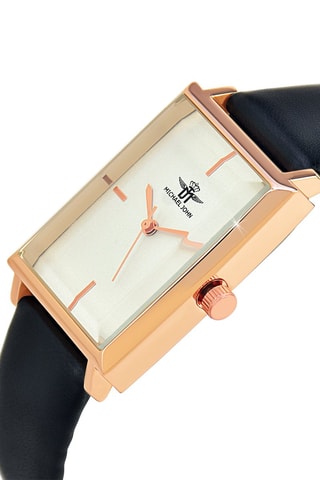 Relógio de quartzo em couro sintético - Preto e dourado-rosa