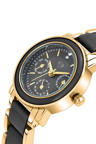 Relógio de quartzo em couro - Dourado e preto
