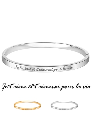 Pulseira rígida "Je t'aime e t'aimerai pour la vie" - Prateado e dourado