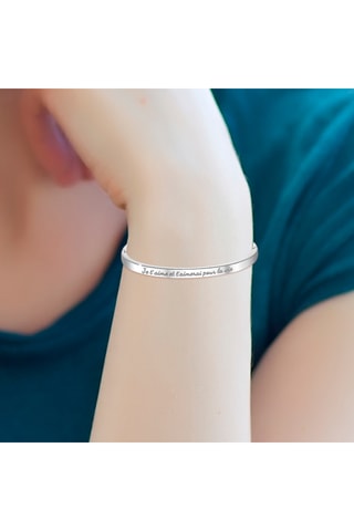 Pulseira rígida "Je t'aime e t'aimerai pour la vie" - Prateado e dourado