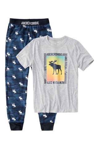Pijama - Cinzento-claro mesclado e azul-marinho