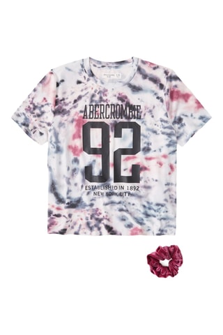 T-shirt tie & dye e elástico de cabelo em veludo - Branco e bordô