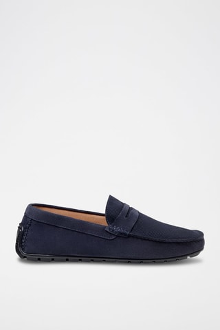 Mocassins en cuir de veau nubuck - Bleu marine