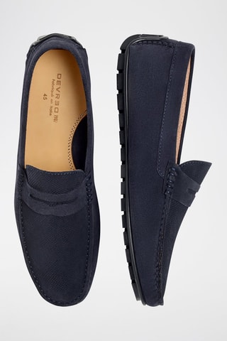 Mocassins en cuir de veau nubuck - Bleu marine