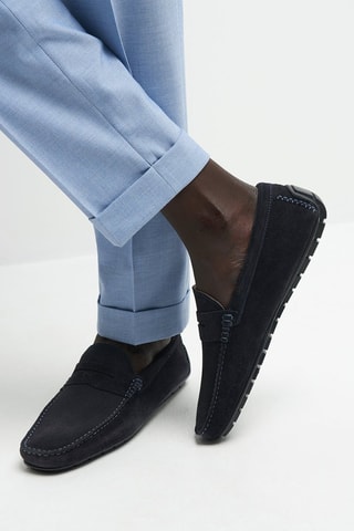 Mocassins en cuir de veau nubuck - Bleu marine