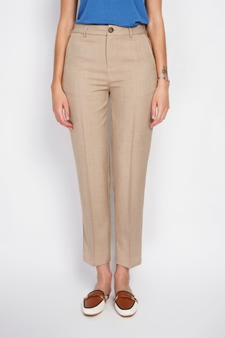 Pantalon droit 7/8 en lin taille haute - Beige