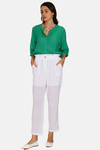 Pantalon taille haute en lin - 
Blanc