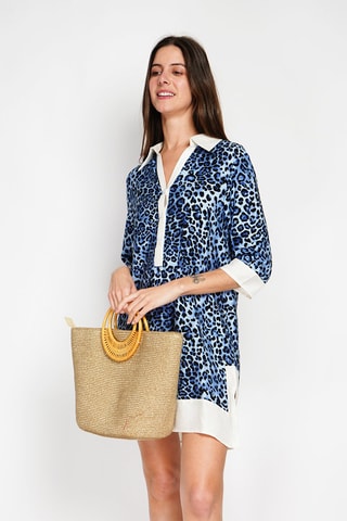 Robe droite en lin - Bleu cobalt