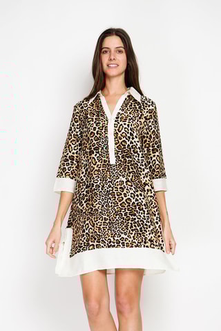 Robe droite en lin - Camel et blanc