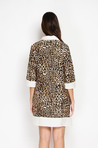 Robe droite en lin - Camel et blanc