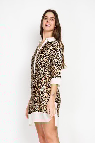 Robe droite en lin - Camel et blanc