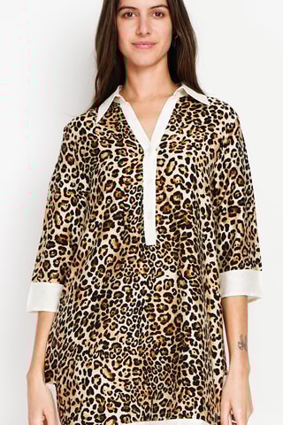 Robe droite en lin - Camel et blanc