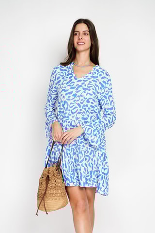 Robe patineuse en lin - Blanc et ciel