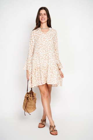Robe patineuse en lin - Camel et blanc